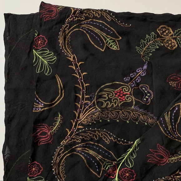 Fiori Di Zucca Silk Beaded Embroidered Black Scarf - Picture 3 of 7